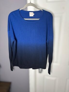 Whisper by Brodie Blue Colorblock Cotton Silk Sweater Small